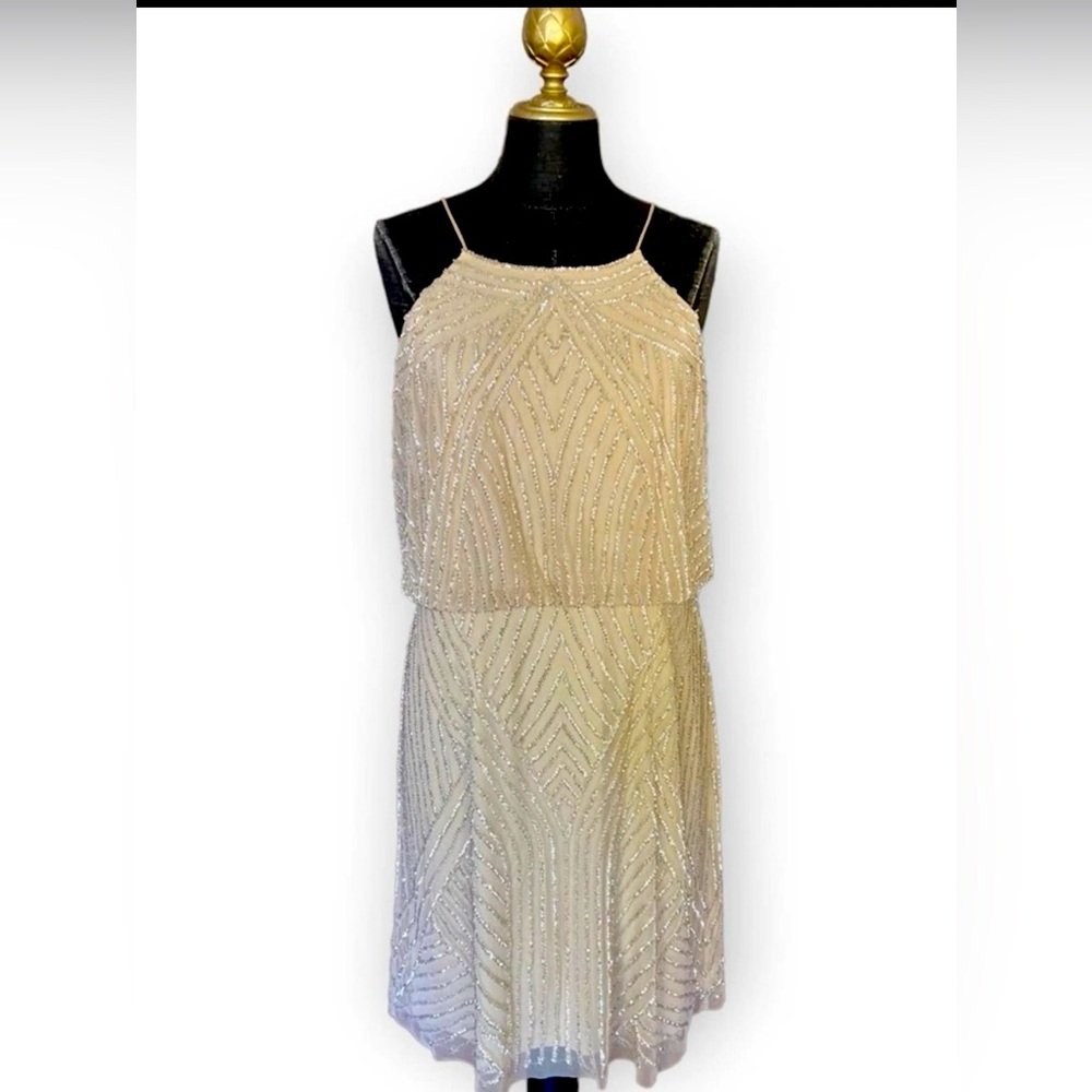 Aidan Mattox Art Deco Mini Beaded Cocktail Dress. Size 10.